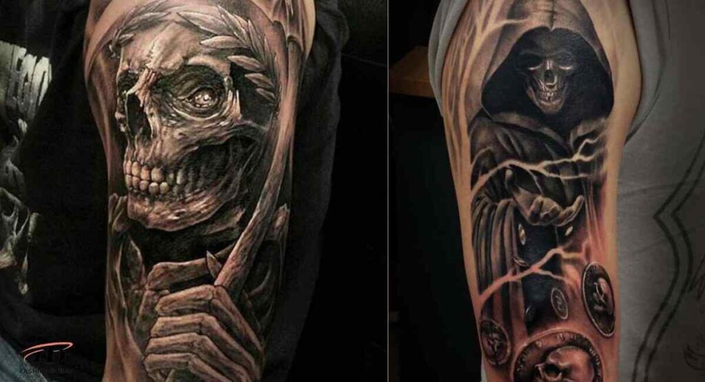 17. A GRIM REAPER TATTOO ON THE SLEEVE