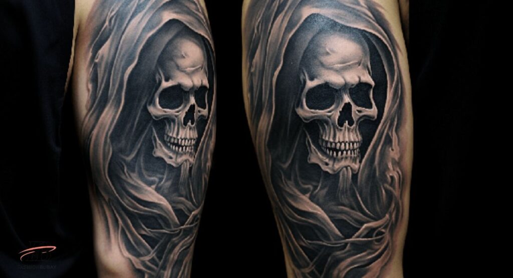 8. A TATTOO OF A GRIM REAPER SKULL